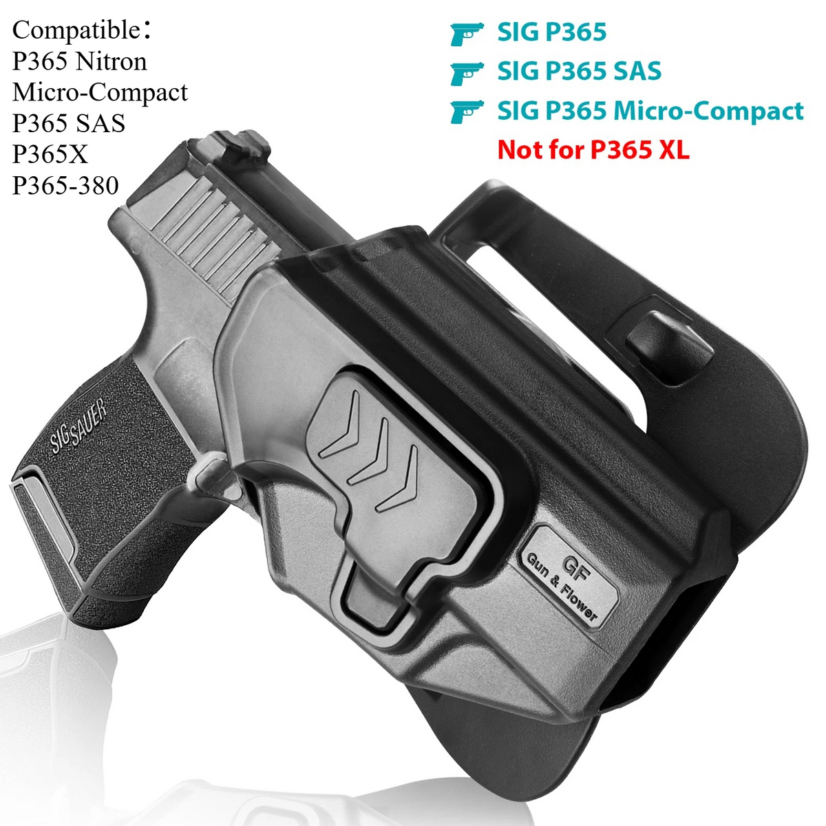 Sig Sauer P365 P365 SAS P365X P365.380 ACP OWB Paddle Polymer Holster | Gun & Flower Gun & Flower