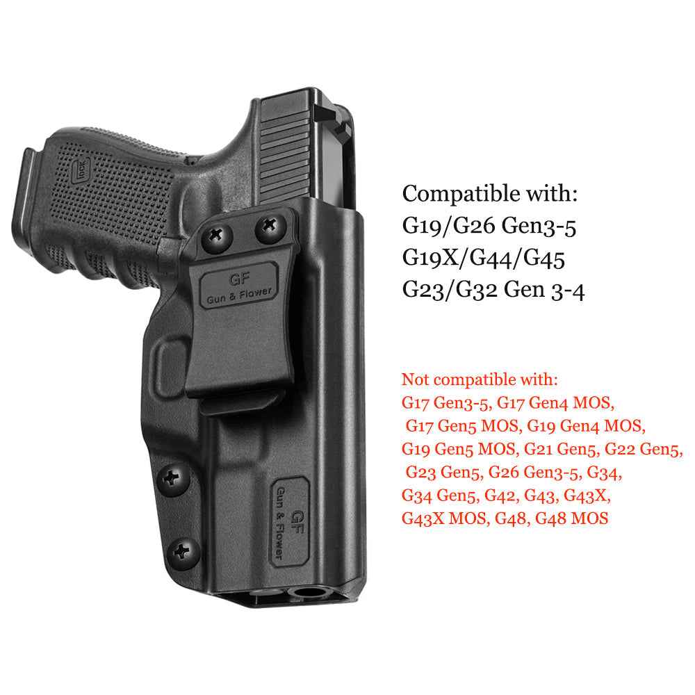 Glock G19 Gen3-5 G19X G23 Gen3-4 G26 Gen3-5 G32 Gen3-4 G44 G45 Polymer IWB Holster , Right Hand | Gun & Flower