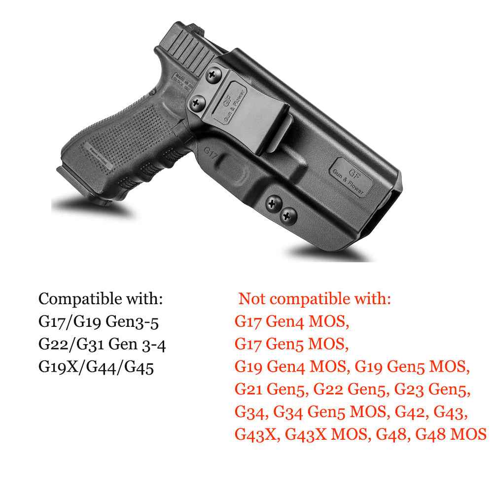 Glock 17 22 31 Polymer IWB Holster Inside Waistband Concealed Carry Holster for G17 Gen3-5 G19 Gen3-5 G19X G23 Gen3-4 G22 Gen3-4 G31 Gen3-4 G32 Gen3-4 G44 G45, Adj. Cant, Adj. Retention, Right Hand | Gun & Flower - Gunflowerholsters