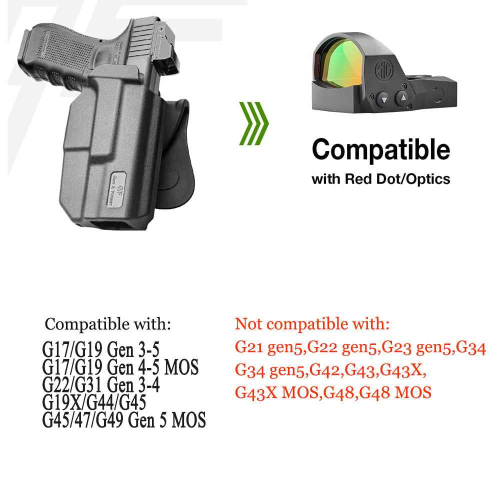 OWB Thumb Release Holster Fit Glock G17 Gen3-5 G17 Gen4 MOS G17 Gen5 MOS G19 Gen3-5 G19X G19 Gen4 MOS G19 Gen5 MOS G23 Gen3-4 G22 Gen3-4 G31 Gen3-4 G32 Gen3-4 G44 G45 G45 MOS,Compatible with Red Dot/Optics, Right Handed