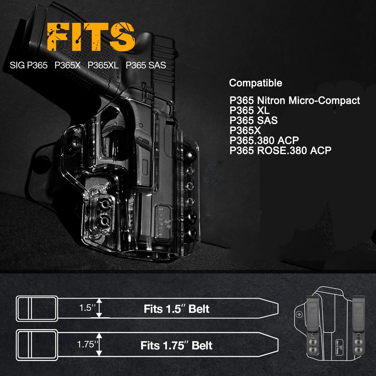 P365 P365 XL P365 SAS P365X P365.380 ACP P365 ROSE.380 ACP Clear IWB & OWB Convertable Polymer Holster Pistol | Gun & Flower Gun & Flower