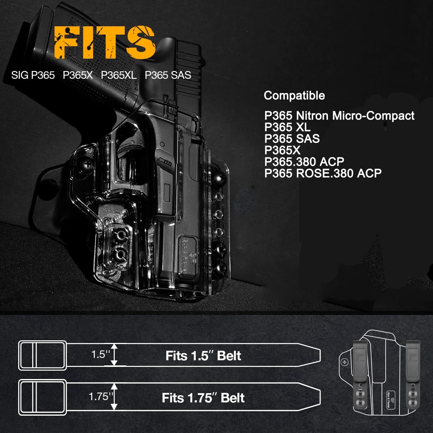 P365 P365 XL P365 SAS P365X P365.380 ACP P365 ROSE.380 ACP Clear IWB & OWB Convertable Polymer Holster Pistol | Gun & Flower Gun & Flower