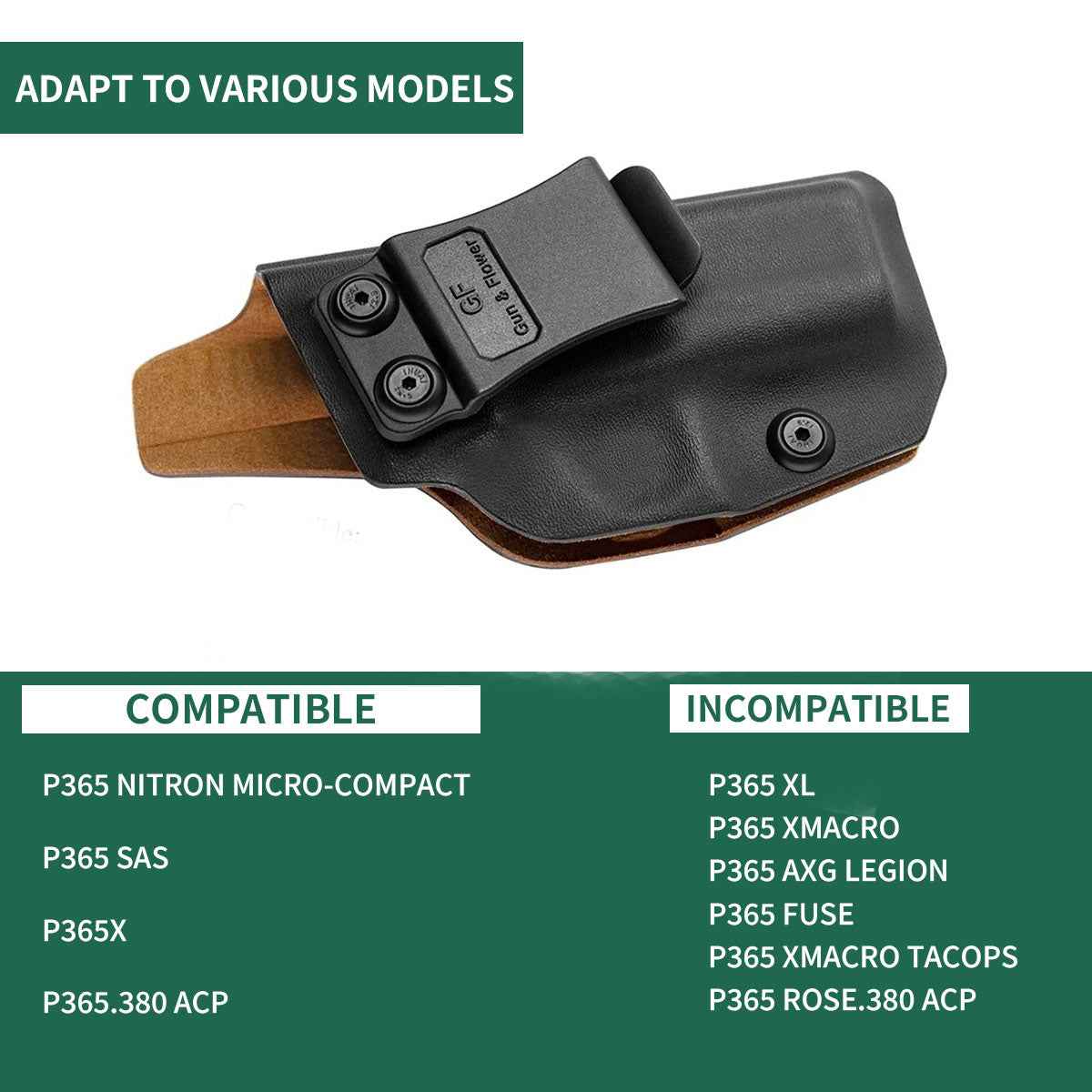 P365XL Holster,IWB Kydex Holster, Fit: Sig Sauer P365 P365 XL P365 SAS P365X P365.380 ACP, Inside Waistband Concealed Carry,Adj. Cant Retention, P365xl Holster Ultimate Comfort & Stability,Right Hand|Gun&Flower