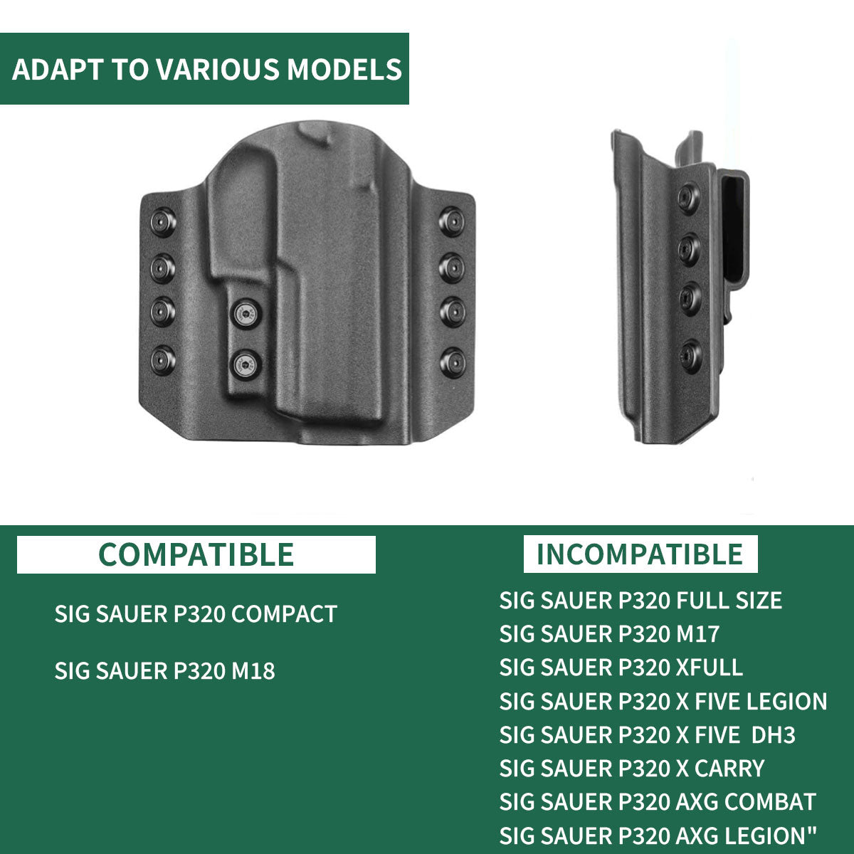 OWB Kydex Holster for Sig P320 Compact Sub Compact丨P320 M18 Carry丨P320 XCarry XCompact - Right Hand | Gun & Flower Gun & Flower