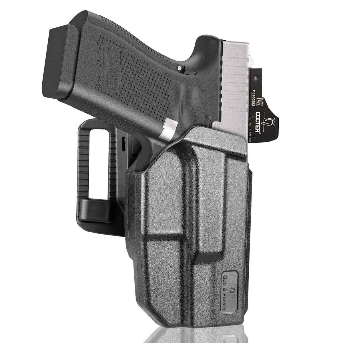 Glock 19 Holster, Level II Retention OWB Holster for Glock19 19X 32 44 45(Gen 3 4 5) 丨Glock23(Gen 3 4), Belt Loop Attachment, Outside Waistband Carry, Thumb Release,right hand|Gun & Flower