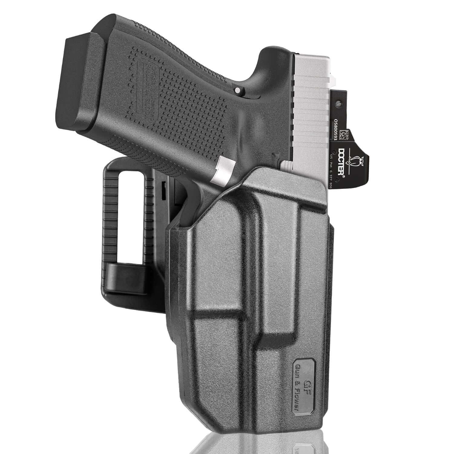 Glock 19 Holster, Level II Retention OWB Holster for Glock19 19X 32 44 45(Gen 3 4 5) 丨Glock23(Gen 3 4), Belt Loop Attachment, Outside Waistband Carry, Thumb Release,right hand|Gun & Flower Gun & Flower