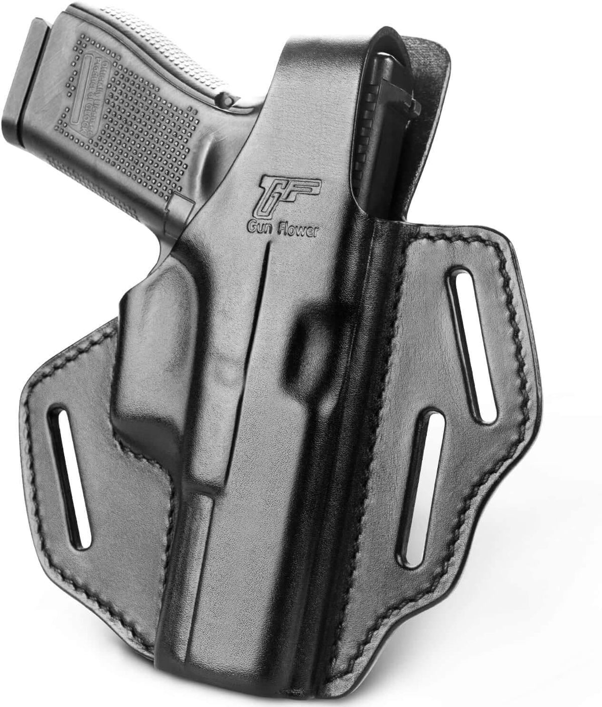 Full Grain Leather OWB Thumb Break Holster for Glock 17 19 19x 22 23 31 32 45 | Right Hand Gun & Flower