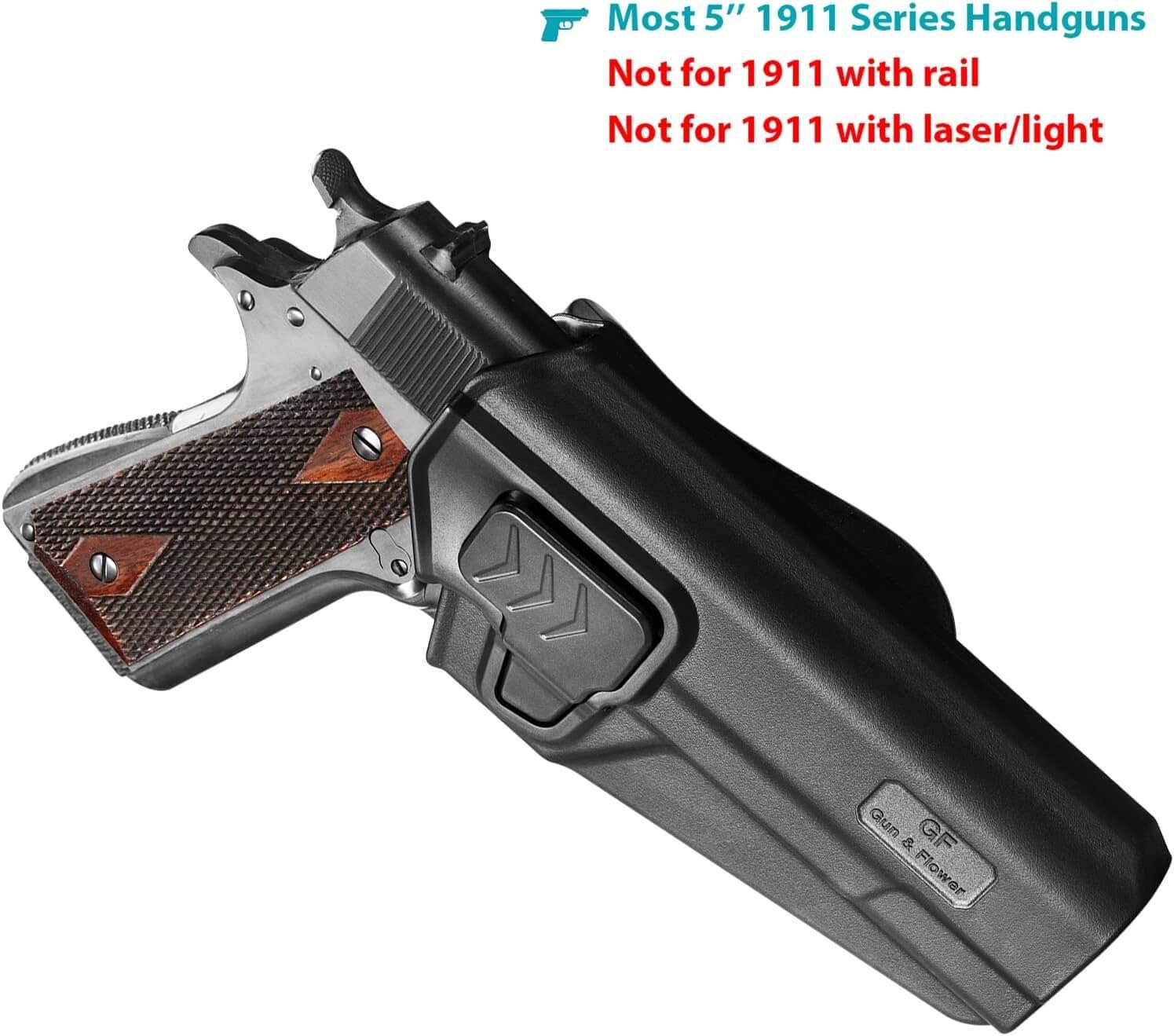 1911 Polymer OWB Paddle Holster, Index Finger Release, fit Colt/Elite Force/Kimber/ Springfield/RIA/S&W/Ruger/Taurus 1911, Right Hand| Gun & Flower Gun & Flower