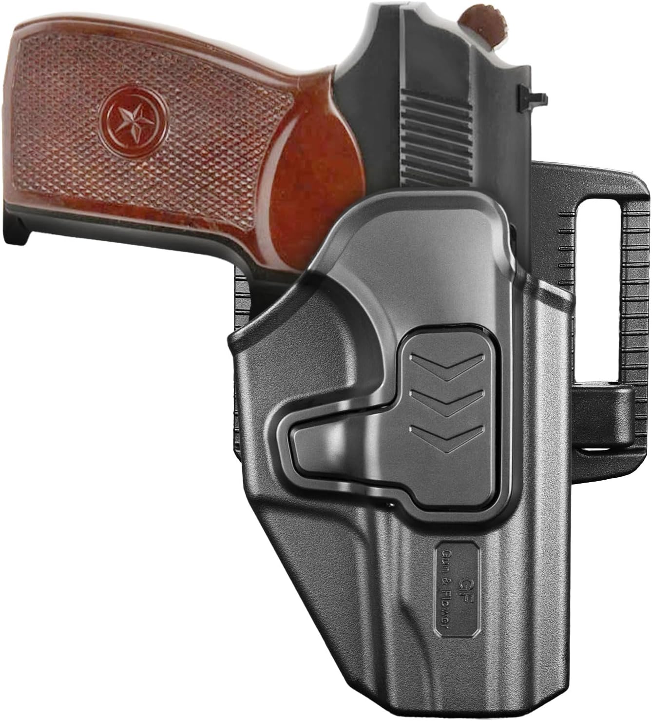 GUN & FLOWER OWB Makarov PM Holster - Level 2 Index Finger Release, 360° Adjustable Tactical Belt Loop Fits 1.5"-2.25" Width, Optics Ready for Red Dot, Right Hand Draw, Open Muzzle Design (Black) polymerholster