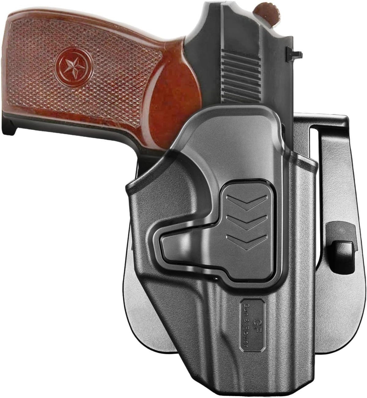 GUN & FLOWER OWB Makarov PM Paddle Holster - Level 2 Index Finger Release, 360° Adjustable Gearwheel Paddle, Fits 1.5" - 2.25" Belts, Optics Cut Ready, Right Hand, Open Muzzle Design (Black) - Polymerholster
