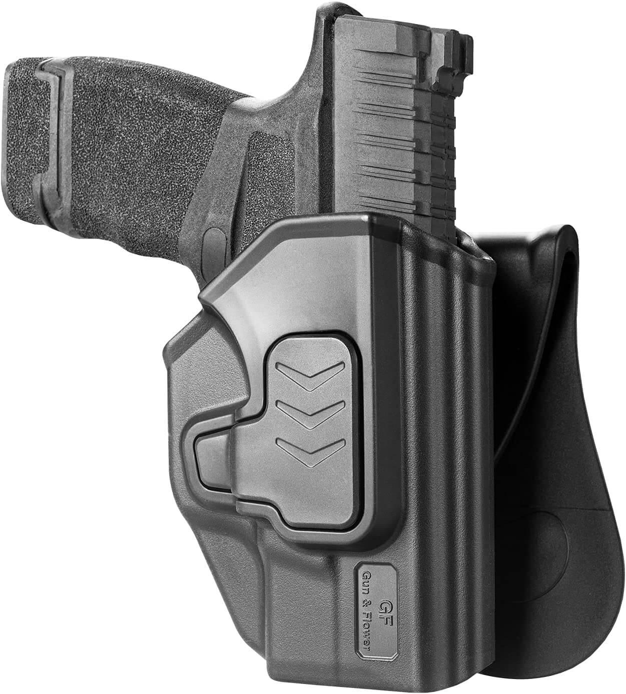 Springfield Hellcat Micro-Compact 3'' 9mm Holster, Outside Waistband Carry OWB Holster,Adjustable Cant/Index Finger Release, Right Hand Gun & Flower