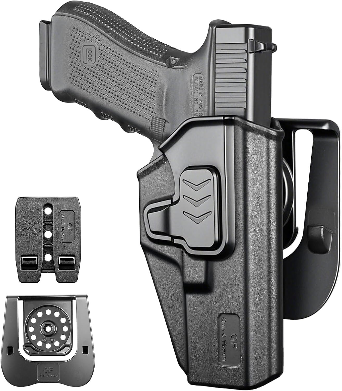 GUN & FLOWER OWB Paddle Holster Fits Glock 17 Gen3-5, Glock 22/31 Gen3-4, Glock 44/45, Outside Waistband Carry Paddle w/Molle Adapter, Level II Index Finger Release, 360 Degrees Adjustable, Right Hand