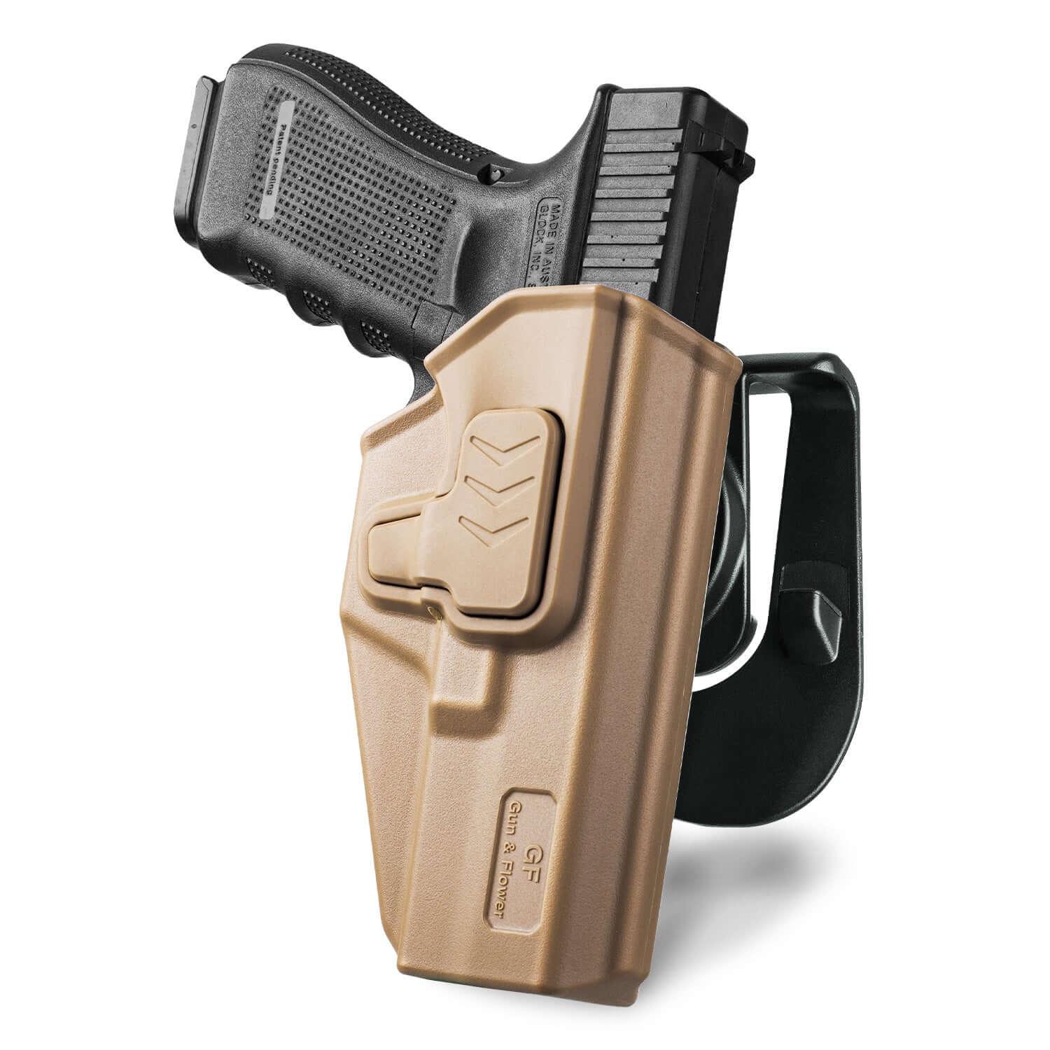 G17 Holster, OWB Holster Fits G17/19/31/32(Gen1-5), G22/23 (Gen 1-4), G19x/45, Open Carry Holster for Outside Waistband, Level II Retention, 360 Adjustable, Right Hand|Gun & Flower Gun & Flower