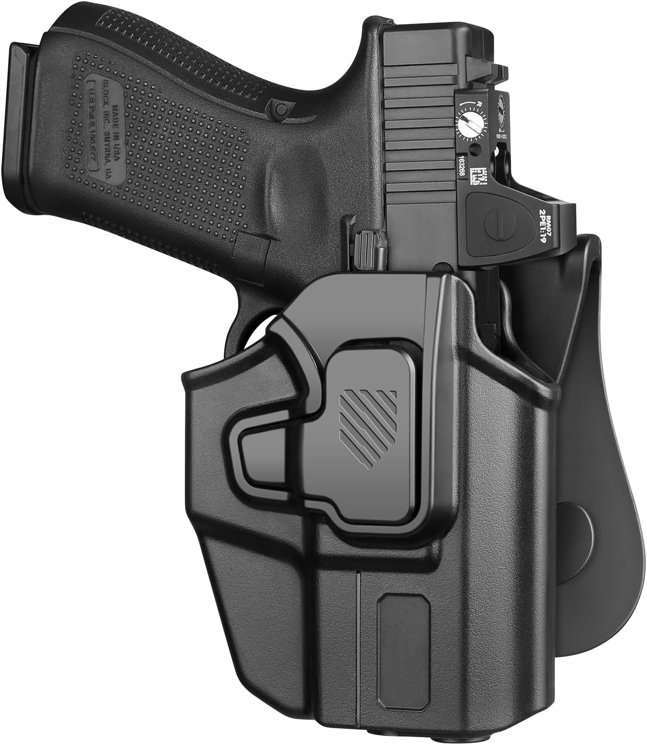 Universal OWB Holster for Compact and Subcompact Pistols, Fit Glock 19/26/43/ 43X/43X Mos, Hellcat pro,Taurus G2C, PSA Dagger Compact and More, Index Finger Release, Right Hand GUN & FLOWER