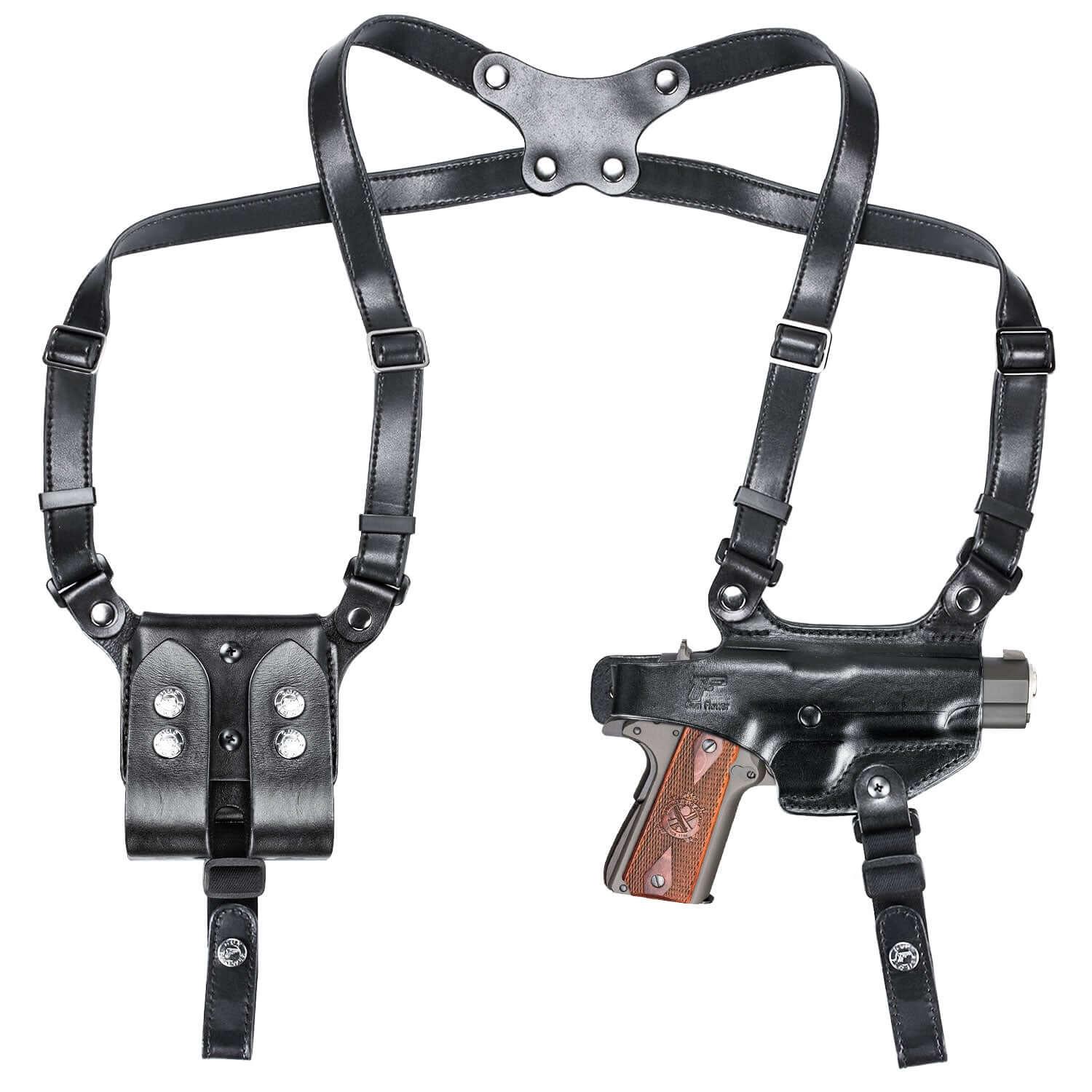 Handmade 1911 Shoulder Holster, Fit Most Non-Rail 5'' 4.25'' 4'' 1911/ Colt 1911/Elite Force 1911/ Kimber 1911, Double Mag Holder Included, Adjustable Strap for Concealed Carry, Right Handed| Gun & Flower