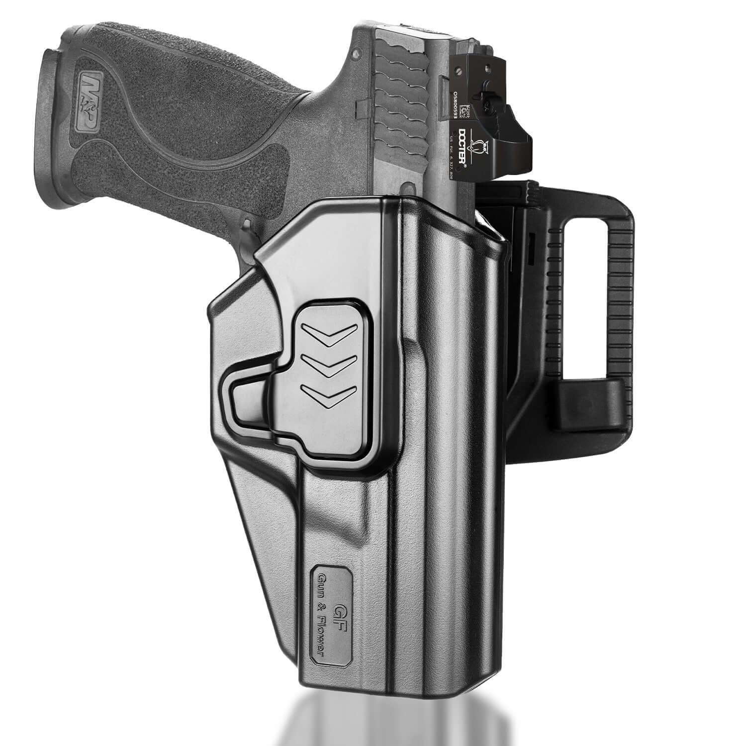 SD9VE & SD40VE Holster, Outside Waistband Holster for S&W SD9 VE & SD40 VE Pistol, Level II Retention, Index Finger Released, Angle adj, Quick Mounting/Dismounting, Right Hand, Fit 1.5-2.0''Belt Gun & Flower