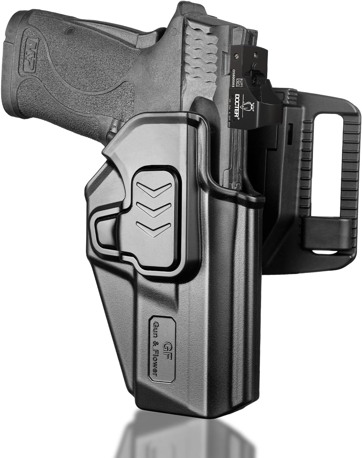 Gun & Flower Tool-Free 360° Adjustment OWB Holster, Optic/RDS Compatible for Smith & Wesson M&P Shield 380 EZ丨M&P Shield 9mm EZ, Quick Release, Level 2 Retention, Belt Loop,Right Hand polymerholster