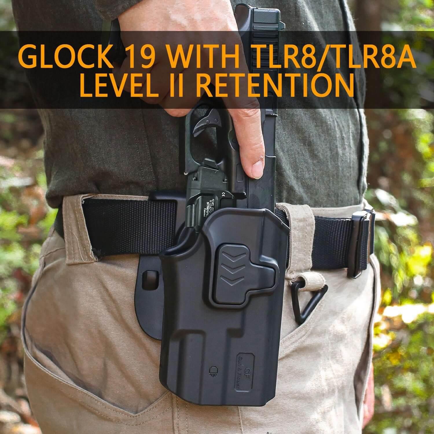 OWB Holster Fit Glock 19/19X/44/45 (gen 1-5) & Glock 23/32 (gen 3-4) with Streamlight TLR8/TLR8A, Outside Waistband Holster|Gun & Flower Gun & Flower