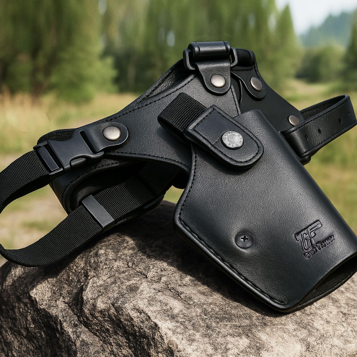 GUN & FLOWER Universal Leather Chest Holster Compatible with Glock 17/19/ 19X/ 22/43/ 43X, 1911, Taurus G2C/G3C, M&P 9, Sig P220/P226, 92FS and More, for Men and for Women, Right Hand