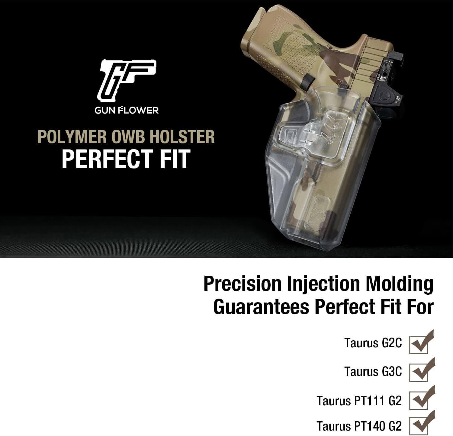 Frosted Clear OWB Polymer Holster for Taurus G2C G3C Millennium G2 PT111 PT140, Right Hand | Gun & Flower Gun & Flower