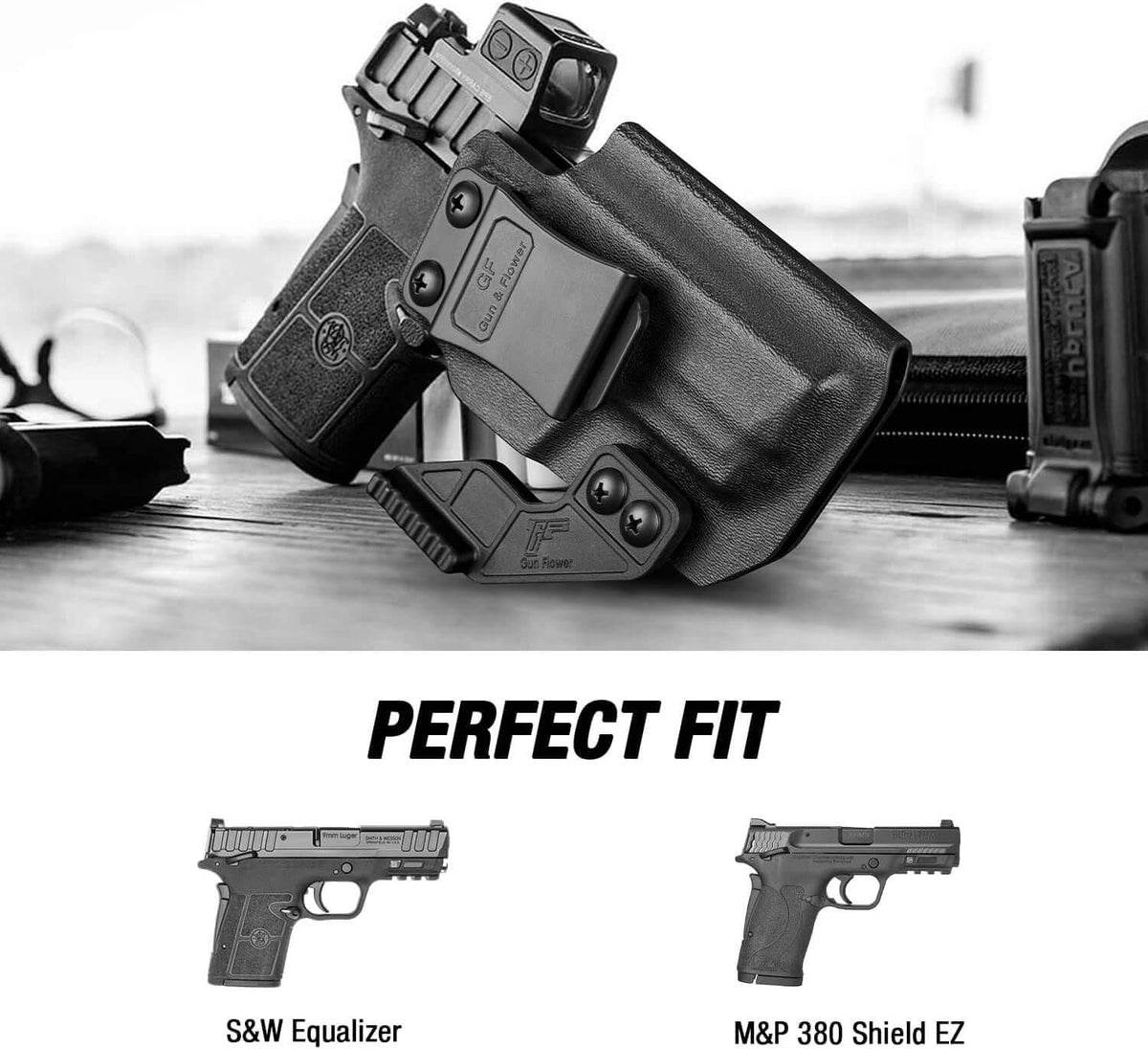 S&W Equalizer Holster, Optic Cut & Claw, IWB Kydex Holster Fit S&W Equalizer, M&P 380 Shield EZ, Inside Waistband Concealed Carry Holster, Adjustable Cant, Right-Hand | Gun & Flower Gun & Flower