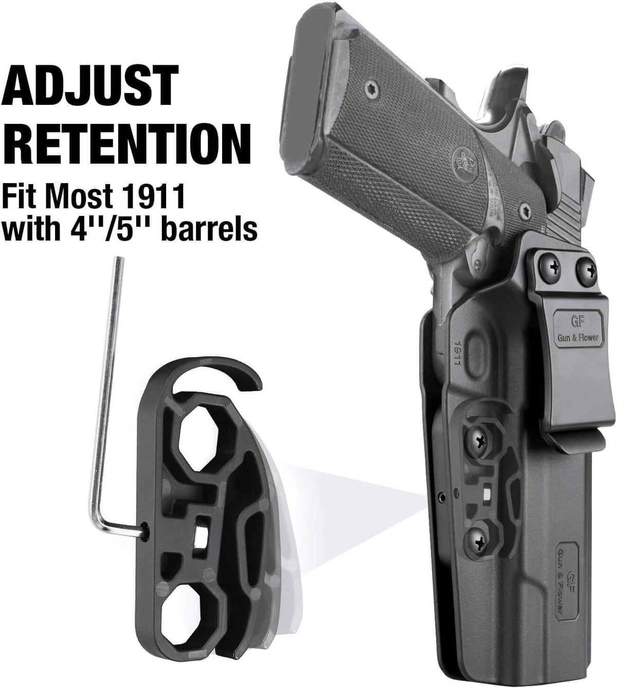 1911 5'' and 4'' Barrels Holsters, IWB Concealed Carry Holster for Colt 1911 / Elite Force 1911 / Kimber 1911 / Rock Island Armory 1911 / Springfield 1911 & More, Right Hand Gun & Flower