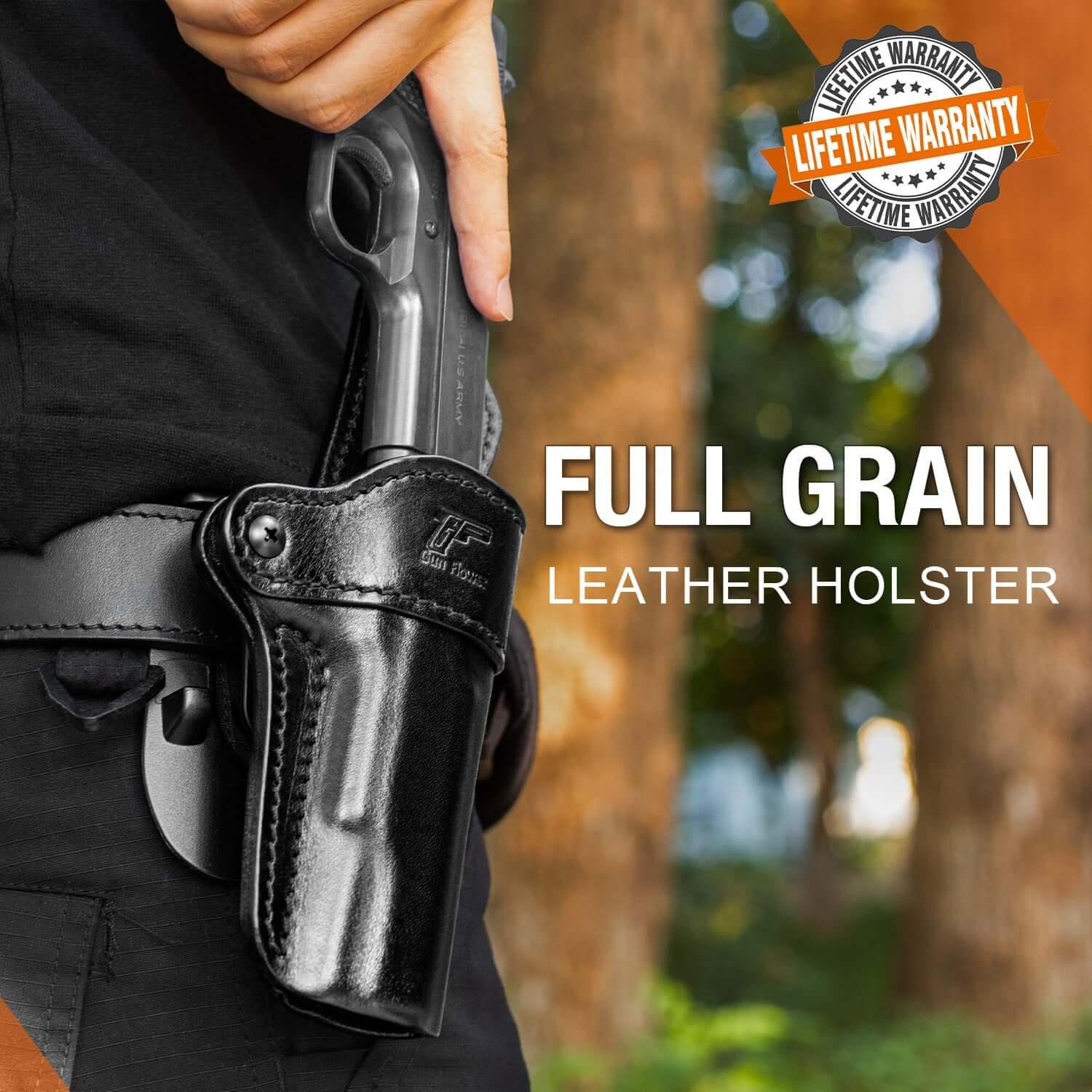 Handmade 1911 Leather Holster, Holster for Colt 1911/Kimber 1911/Springfield 1911/S&W 1911 and Most 1911 5'' No Rail Pistol, Full Grain Leather, Fits 1911 Models with 4'' and 5'' Barrels|Gun&Flower Gun & Flower