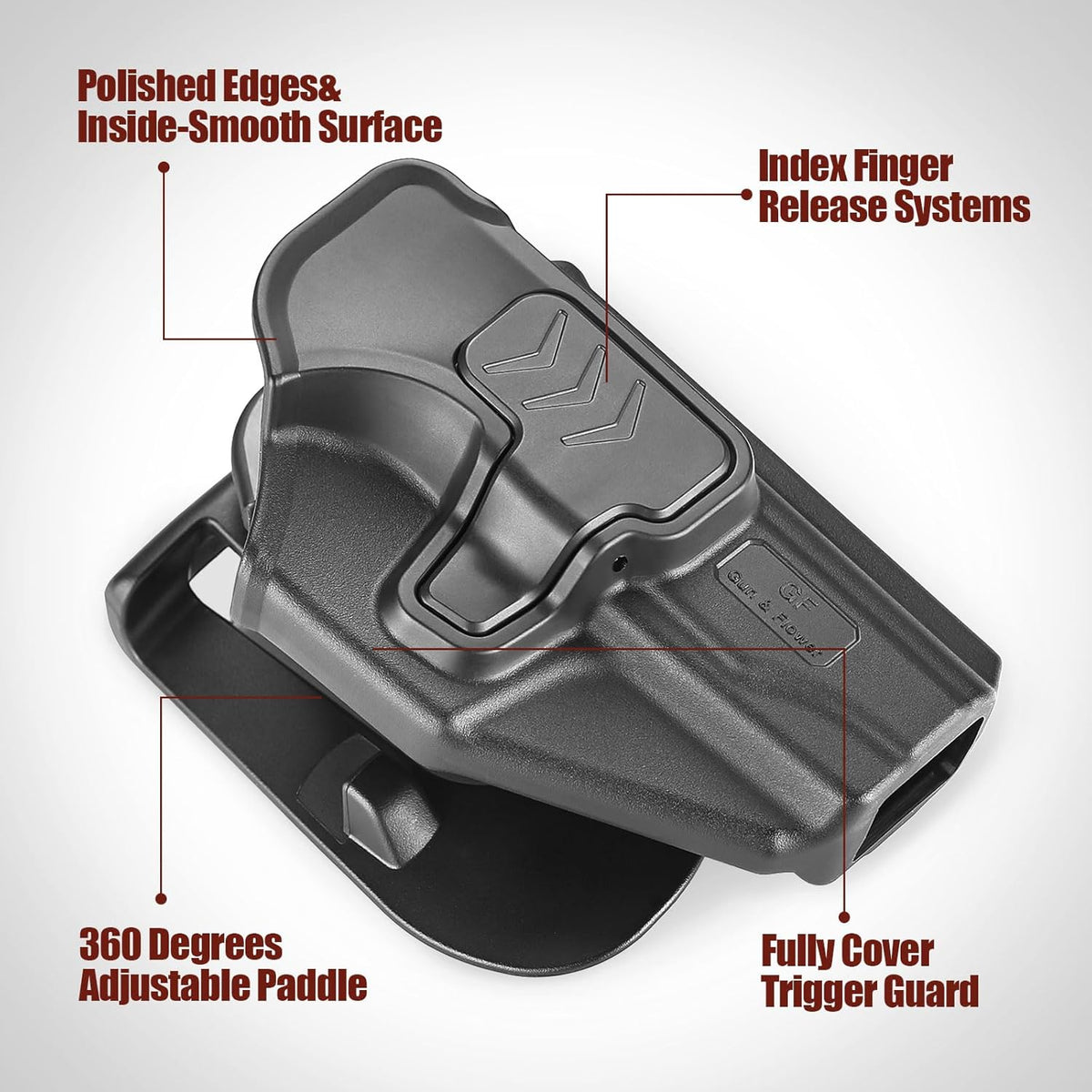 GUN & FLOWER OWB Makarov PM Paddle Holster - Level 2 Index Finger Release, 360° Adjustable Gearwheel Paddle, Fits 1.5" - 2.25" Belts, Optics Cut Ready, Right Hand, Open Muzzle Design (Black) - Polymerholster