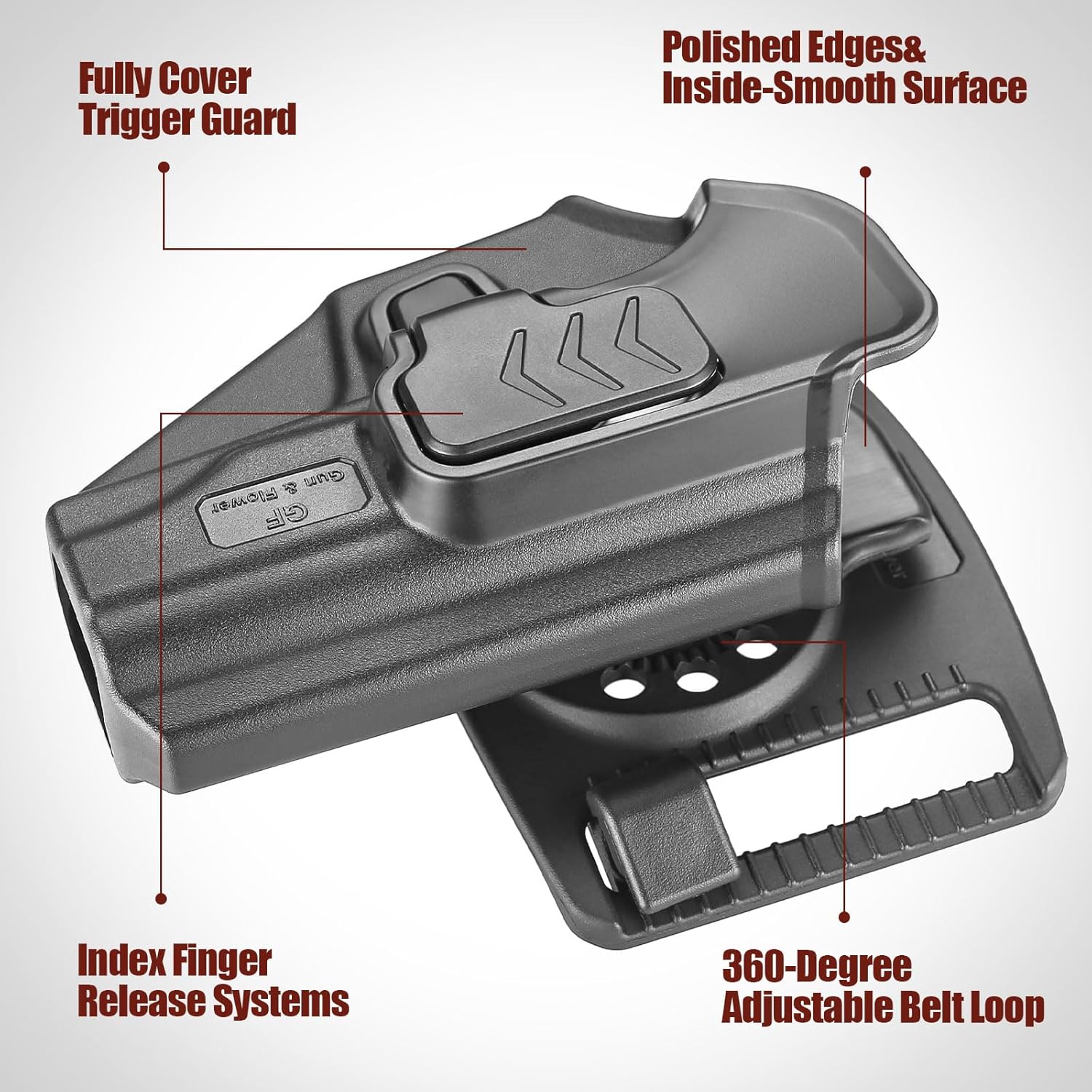 GUN & FLOWER OWB Makarov PM Holster - Level 2 Index Finger Release, 360° Adjustable Tactical Belt Loop Fits 1.5"-2.25" Width, Optics Ready for Red Dot, Right Hand Draw, Open Muzzle Design (Black) polymerholster