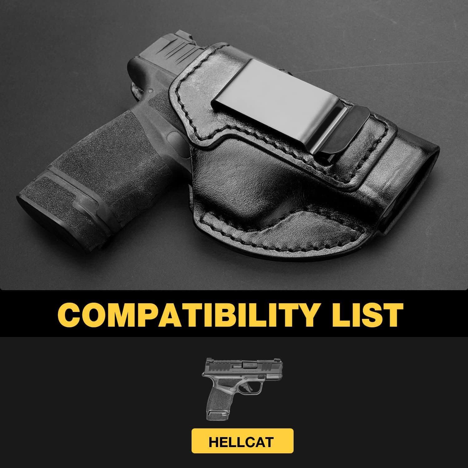 Handmade Leather Hellcat Holster, Concealed Carry Springfield Hellcat Holster, Full Grain Leather IWB Custom Made Springfield Armory Hellcat Holster, Inside Waistband, Right Hand| Gun &Flowers Gun & Flower