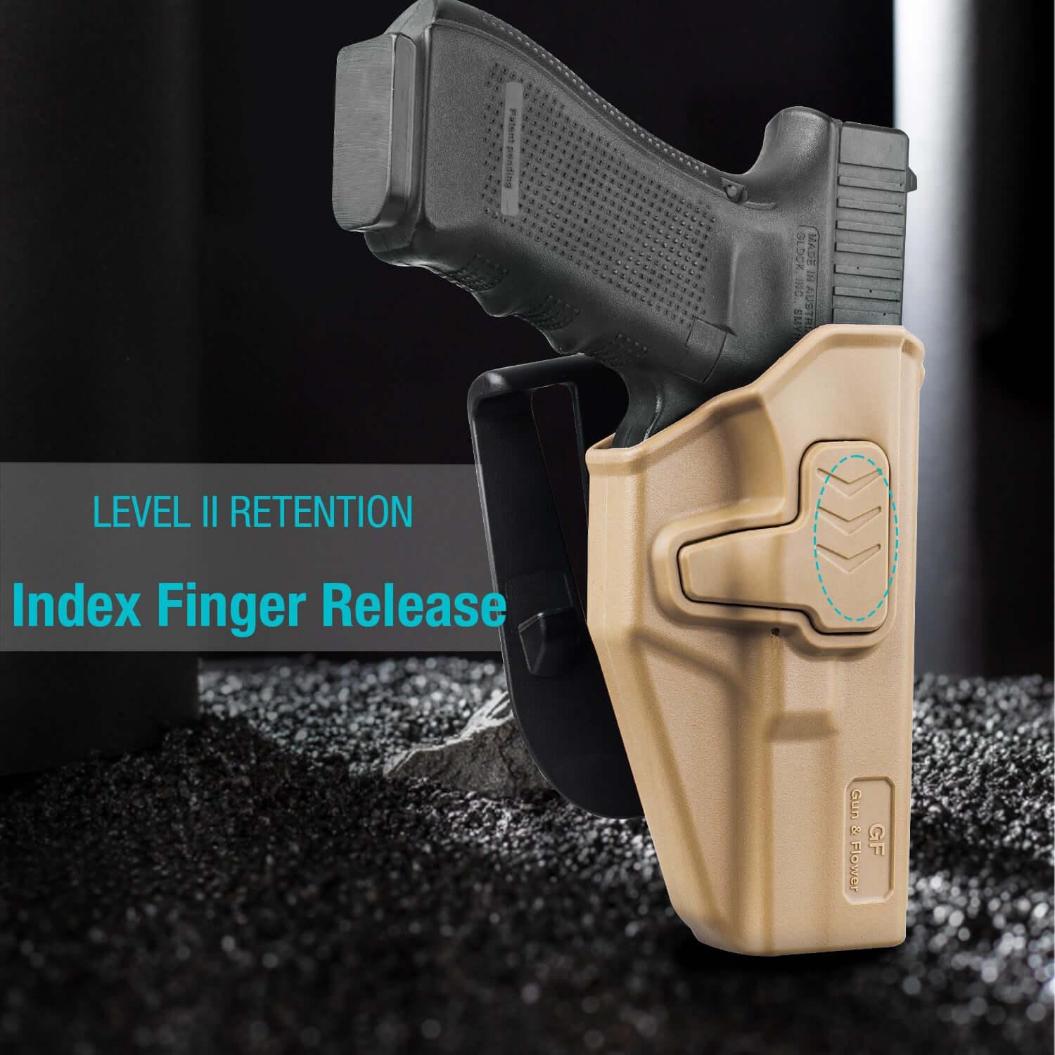 G17 Holster, OWB Holster Fits G17/19/31/32(Gen1-5), G22/23 (Gen 1-4), G19x/45, Open Carry Holster for Outside Waistband, Level II Retention, 360 Adjustable, Right Hand|Gun & Flower Gun & Flower