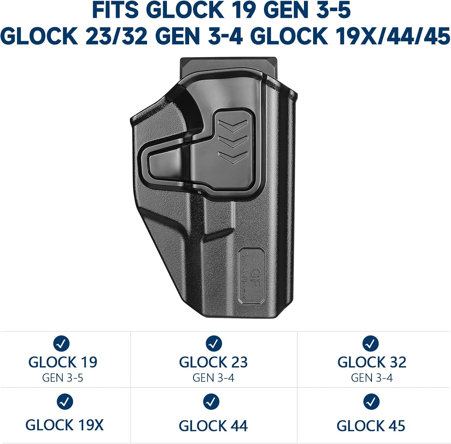 GUN & FLOWER OWB Holster Fits Golck 19 Gen3-5 G19X G23 Gen3-4 G26 Gen3-5 G32 Gen3-4 G44 G45, Outside Waistband Carry Belt Clip w/MOLLE Adapter, Level II Index Finger Release, 360 Degrees Adjustable, Right Hand polymerholster