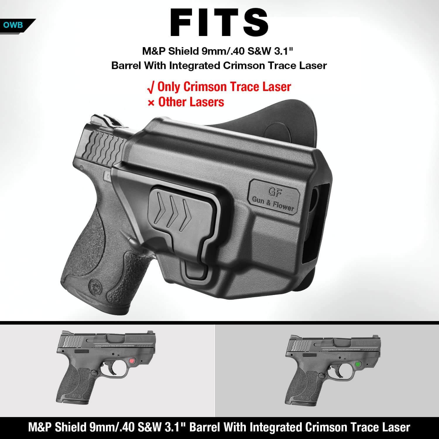 OWB Holster Fits M&P Shield with Integrated Crimson Trace Laser, Index Finger Release, 360 Degrees Adjustable Paddle, Right Hand Gun & Flower