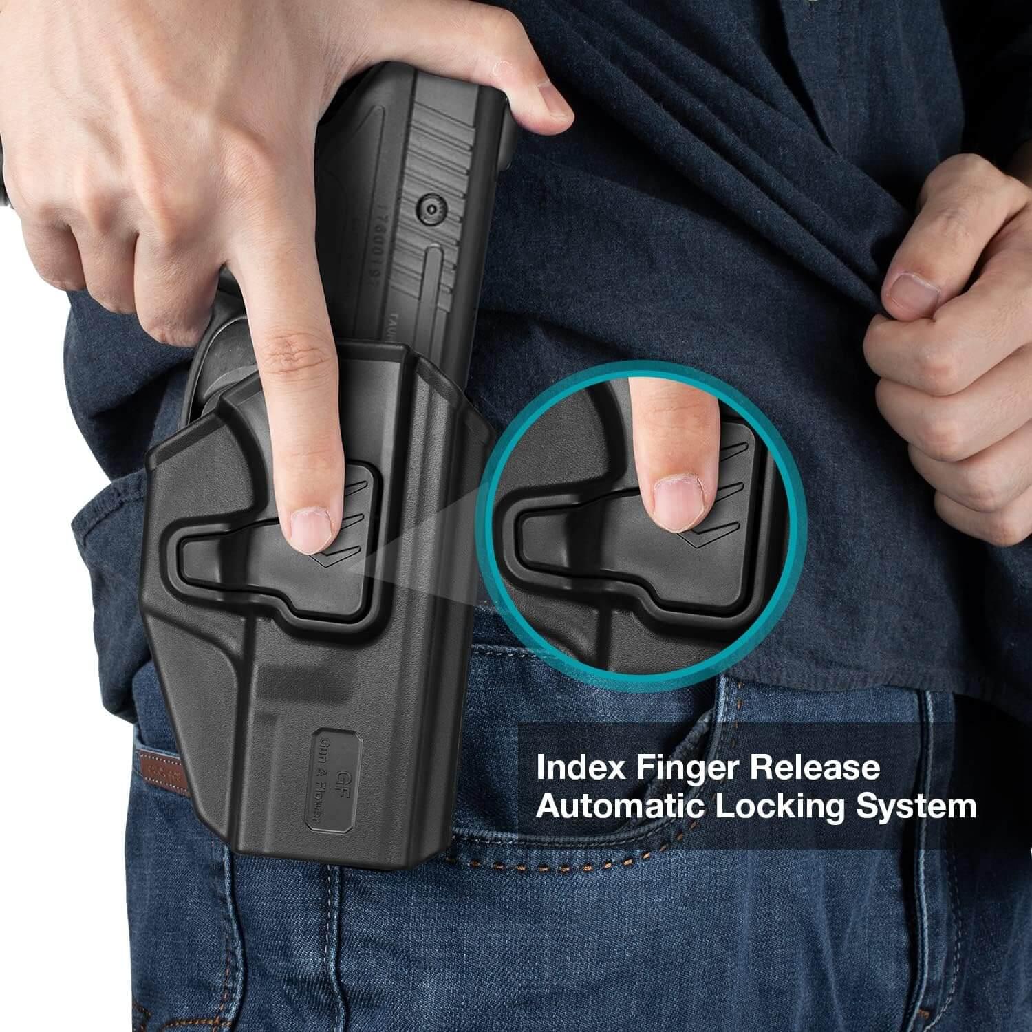 OWB Holster for Taurus PT24/7 Only(Not fit Pro), Outside Waistband Index-Finger Release Holster, 360 Degrees Adjustable, Level II Retention Locking System, Right Hand Gun & Flower