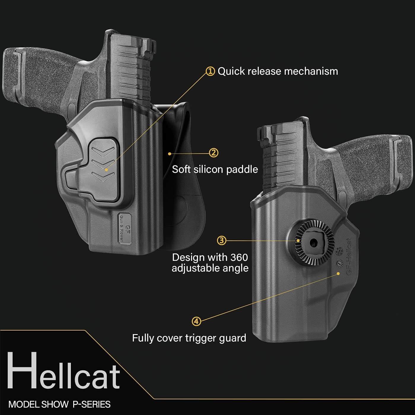 Springfield Hellcat Micro-Compact 3'' 9mm Holster, Outside Waistband Carry OWB Holster,Adjustable Cant/Index Finger Release, Right Hand Gun & Flower