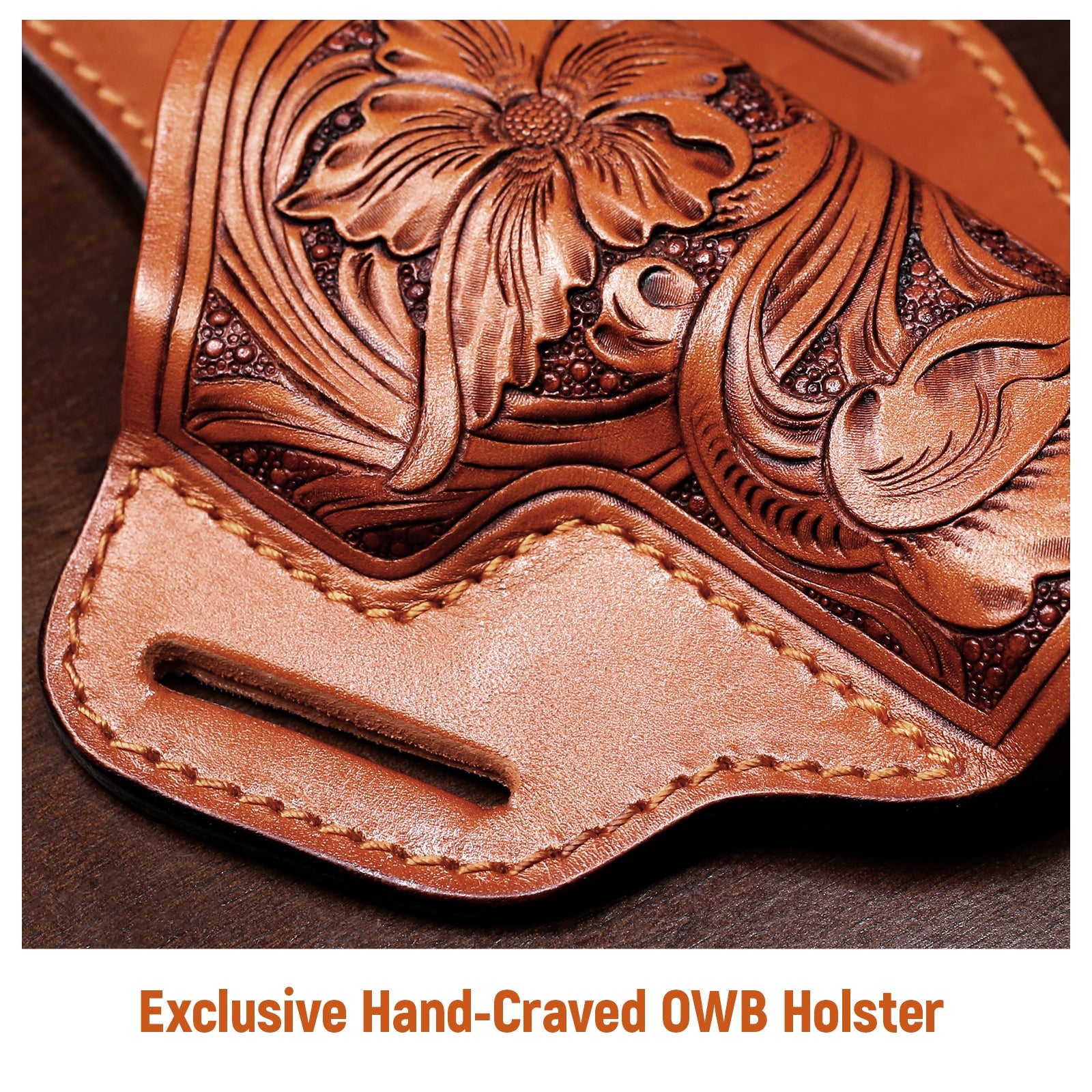 GUN & FLOWER Hand-Carved Full-Grain Leather Luxury OWB Holster for Glock 17/19 Gen 3-5, 22/23/31/32 Gen 3-4, Glock 19x/44/45 – Exclusive Dual-Sided Smooth Protection, Floral Design, Fits 1.5" Belts polymerholster