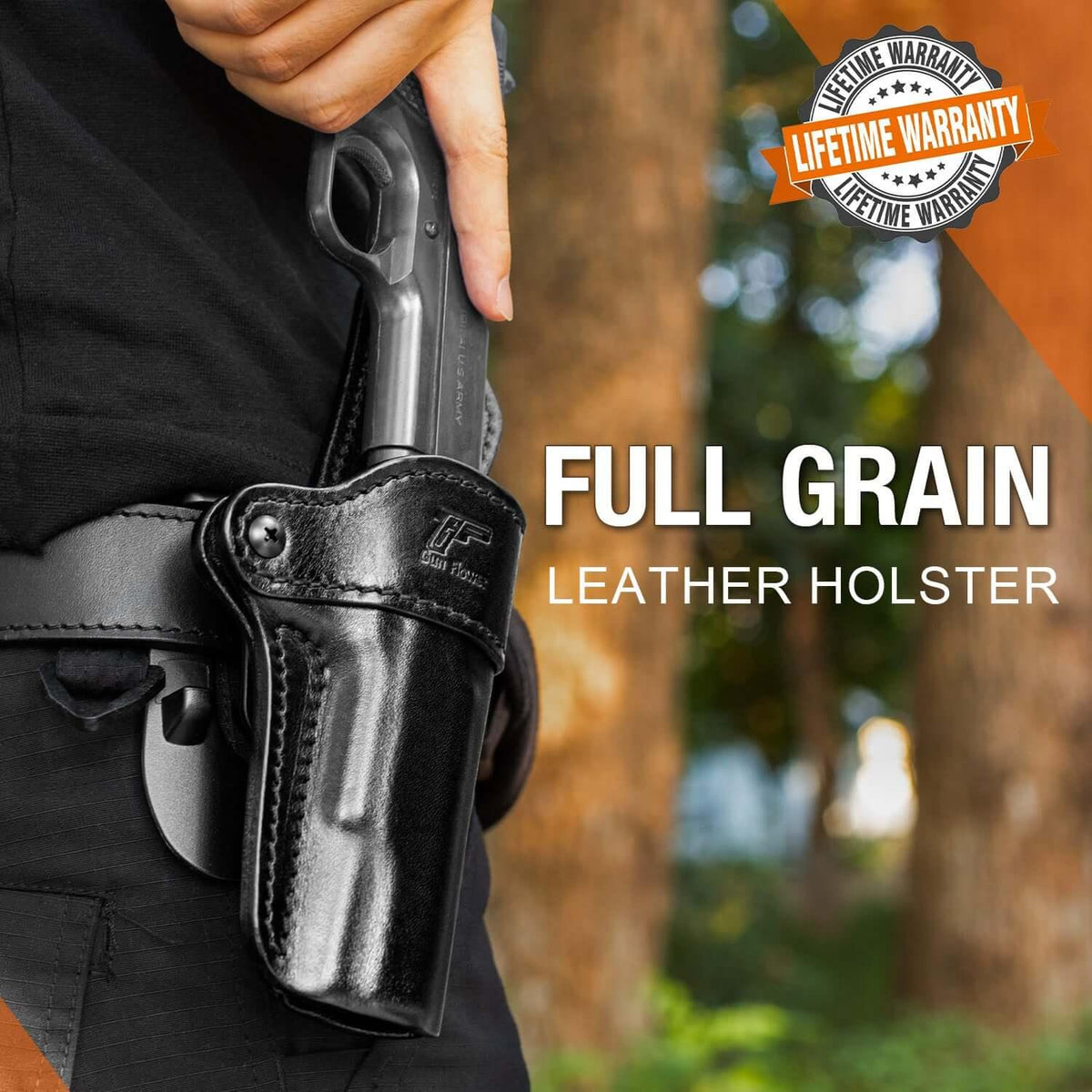 1911 Leather Holster, Handmade Holster for Colt 1911/Kimber 1911/Springfield 1911/S&W 1911 and Most 1911 5'' No Rail Pistol, Full Grain Leather, Fits 1911 Models with 4" and 5" Barrels|Gun&Flower Gun & Flower