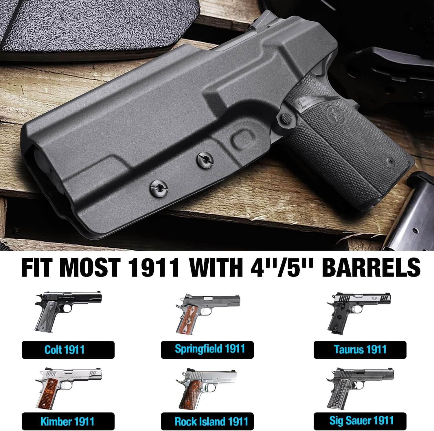 1911 5'' and 4'' Barrels Holsters, IWB Concealed Carry Holster for Colt 1911 / Elite Force 1911 / Kimber 1911 / Rock Island Armory 1911 / Springfield 1911 & More, Right Hand Gun & Flower