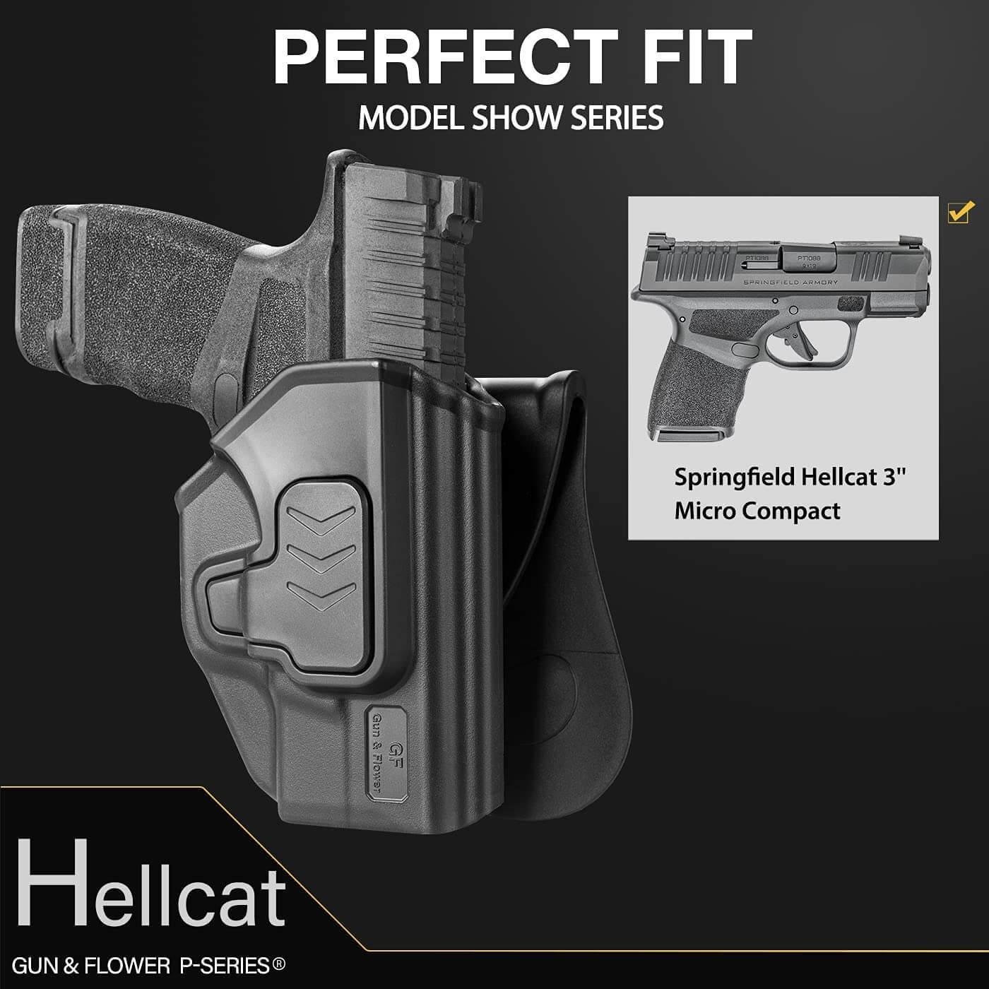 Springfield Hellcat Micro-Compact 3'' 9mm Holster, Outside Waistband Carry OWB Holster,Adjustable Cant/Index Finger Release, Right Hand Gun & Flower
