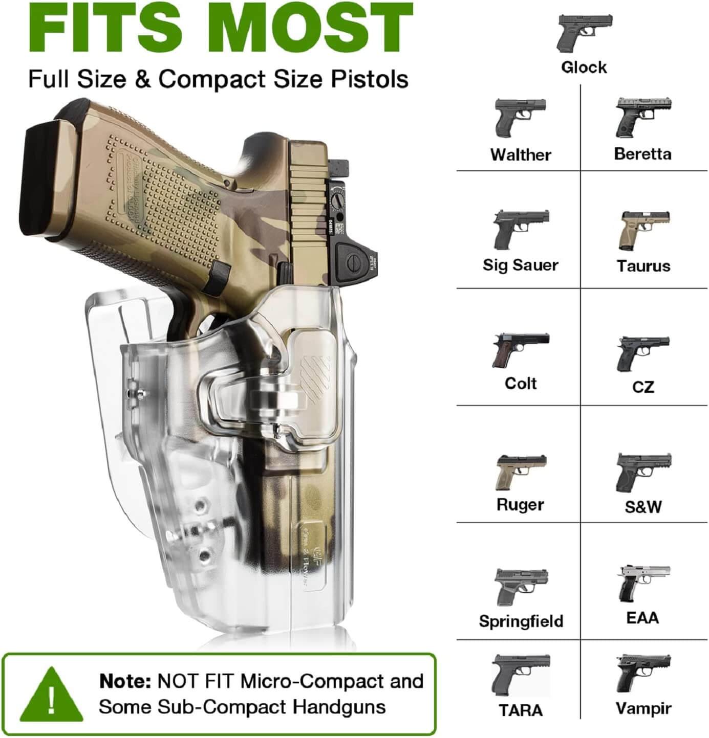 Frosted Clear Universal OWB Paddle Holster Level II with Index Finger Release & Optics Cut, Right Hand Gun & Flower