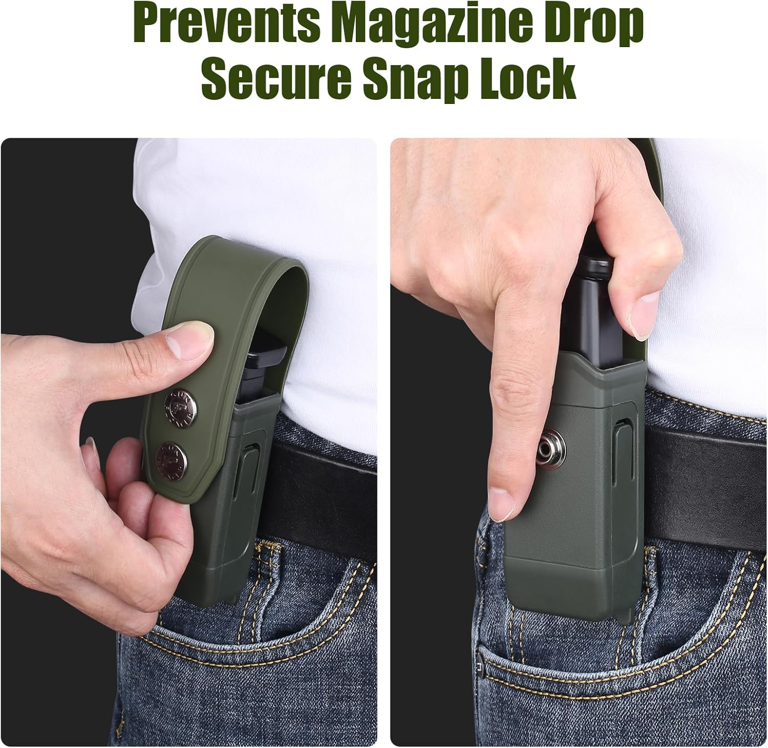 Double Stack Magazine Pouch for Glock 17/19/19X, Sig P320/P365, M&P, Taurus G2C – Fits 9mm/.40 Mags, Belt & MOLLE Compatible, with Removable Retention Strap, Green Polymer Mag Carrier