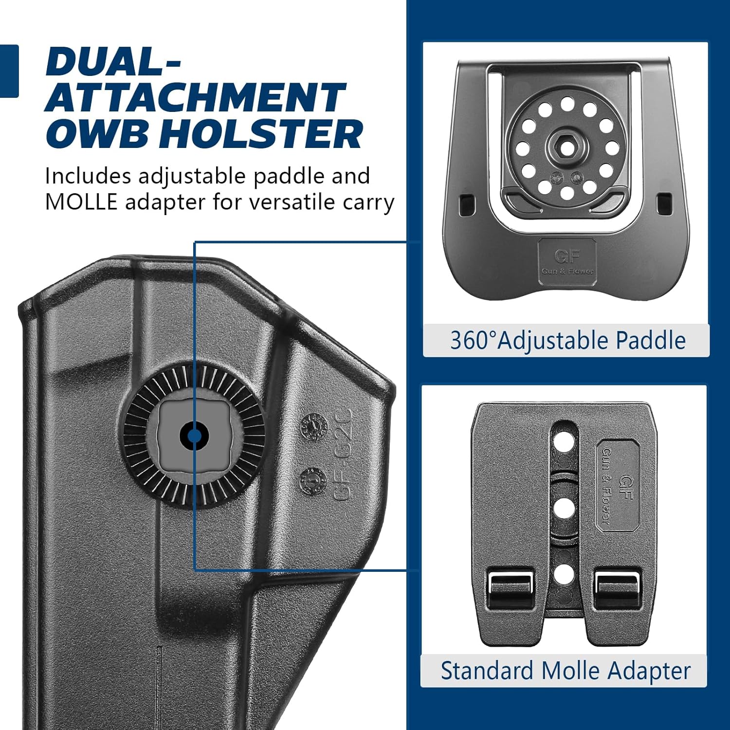 GUN & FLOWER OWB Paddle Holster Fits Taurus G2C/G3C, Taurus Millennium G2 PT111/PT140, Outside Waistband Carry Paddle w/Molle Adapter, Level II Index Finger Release, 360 Degrees Adjustable, Right Hand