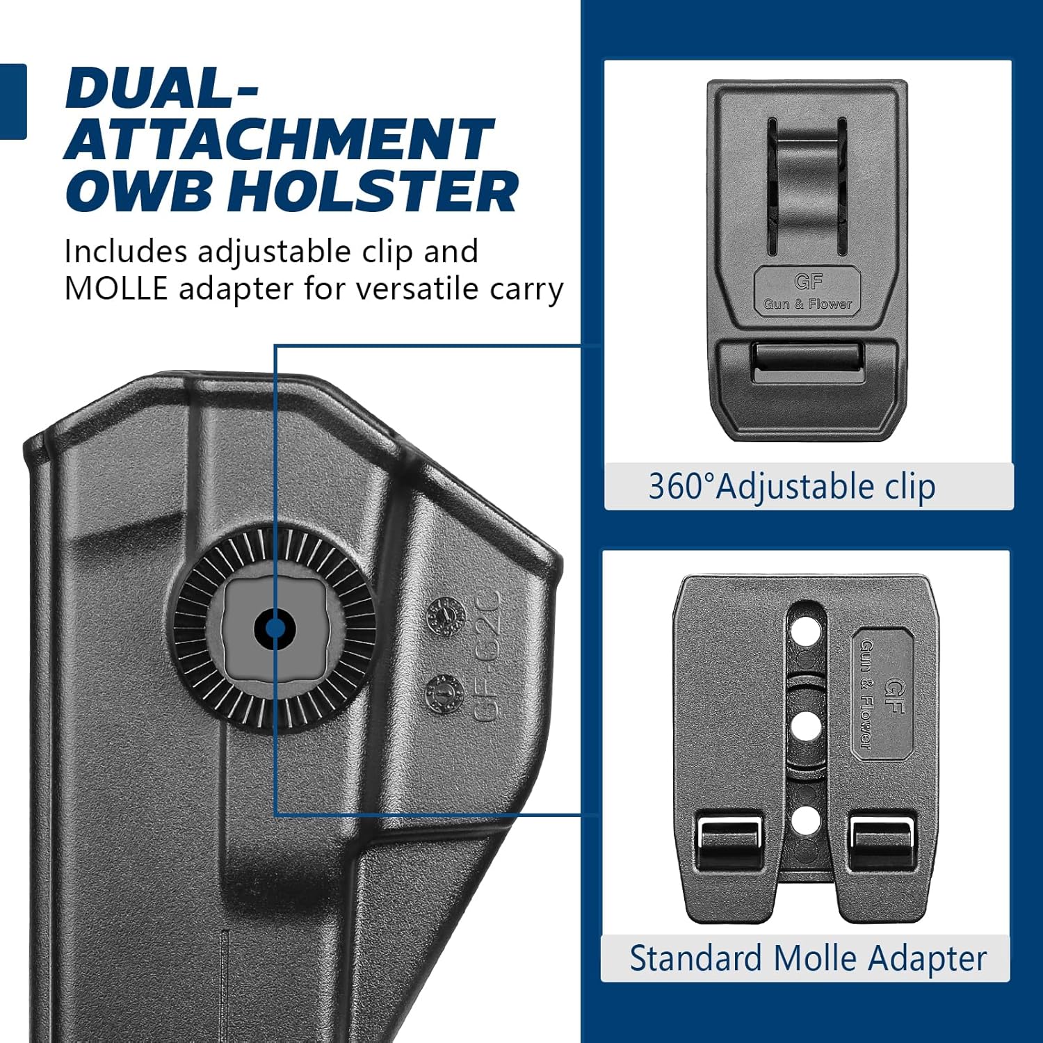 GUN & FLOWER OWB Holster Fits Taurus G2C Taurus G2S Taurus G3C Taurus PT111 Millennium G2 Taurus PT140 Millennium G2, Outside Waistband Carry Belt Clip w/Molle Adapter, Level II Index Finger Release, 360 Degrees Adjustable, Right Hand polymerholster