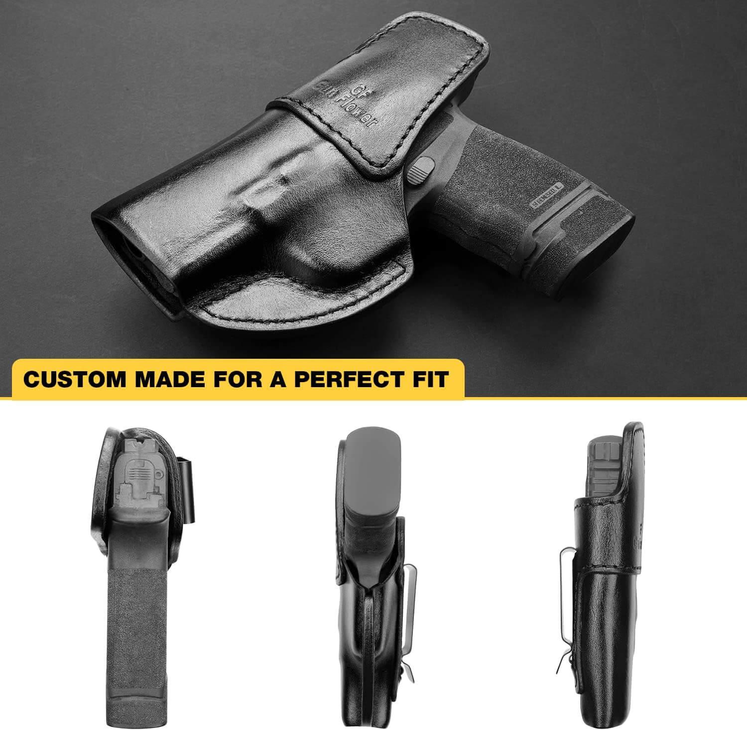 Handmade Leather Hellcat Holster, Concealed Carry Springfield Hellcat Holster, Full Grain Leather IWB Custom Made Springfield Armory Hellcat Holster, Inside Waistband, Right Hand| Gun &Flowers Gun & Flower
