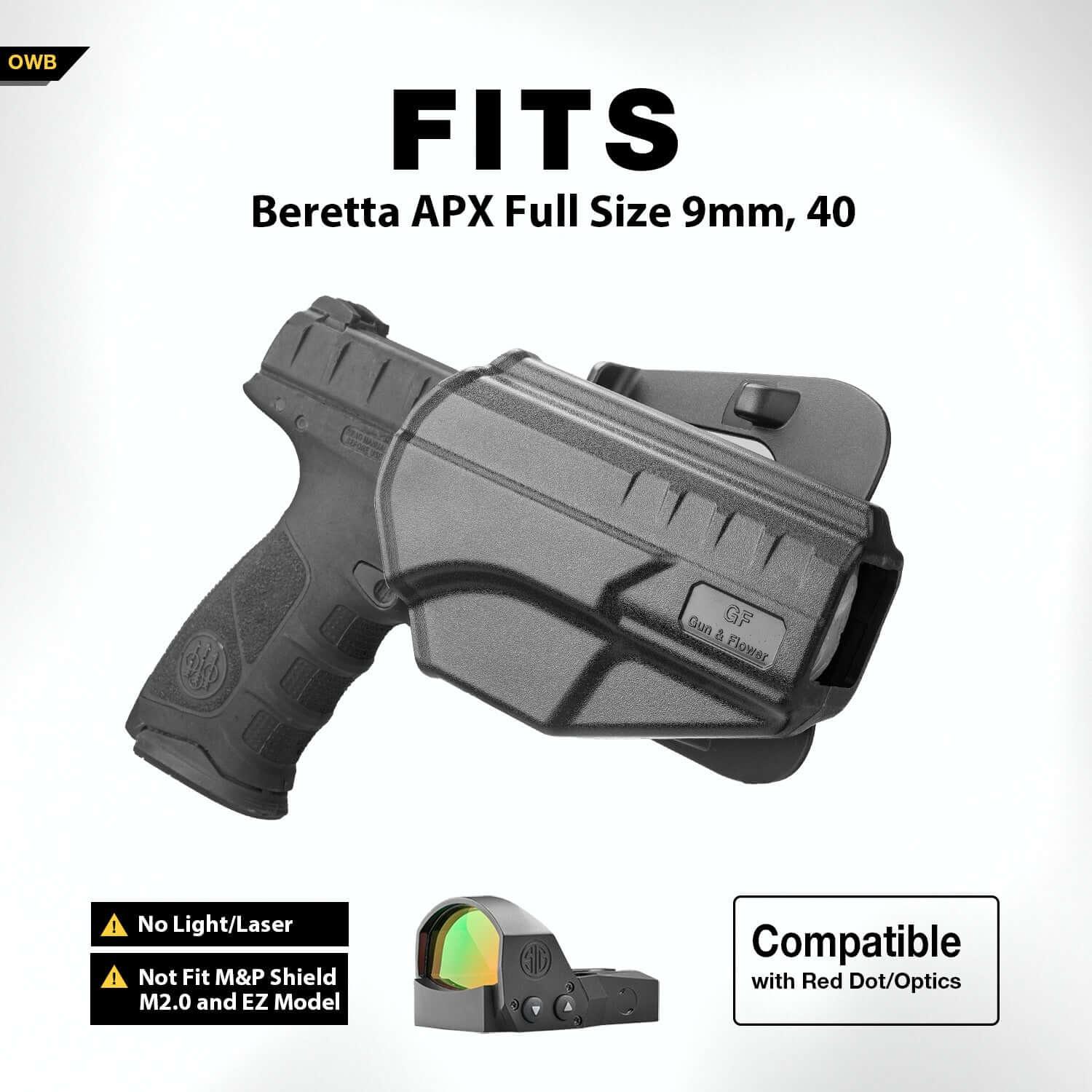 Beretta APX Holster, Thumb OWB Holster Fit Beretta APX Full Size 9mm, 40, Level II Retention/360 Degrees Adjustable Right Hand|Gun & Flower polymerholster