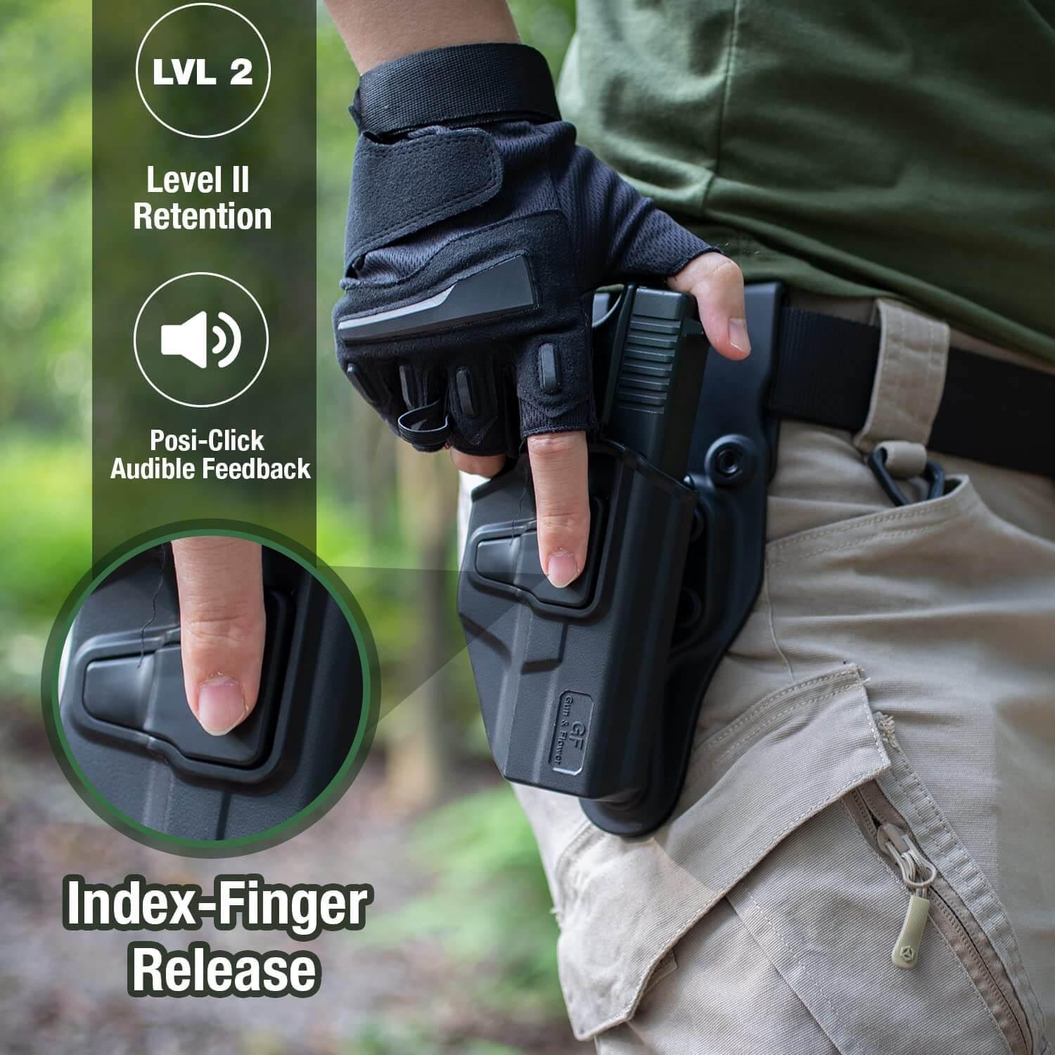 Holster Level II Retention OWB Open Carry,Compatible with Glock G17/G19/G26 Gen3-5 G17/G19 Gen4-5 MOS G23/G32 Gen5 MOS G19X G19 Gen4 MOS G44 G45 G45 MOS , Fit Belt 1.5’’ 1.75’’ 2.0’’ 2.25’’, Not Fit G23 Gen5, Righ Hand polymerholster