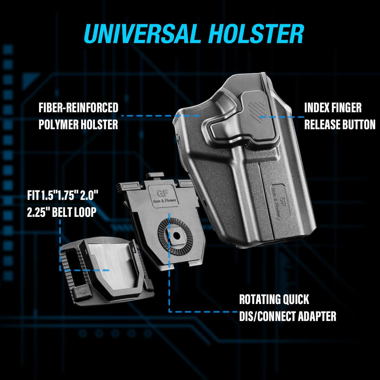 Level II Universal OWB Holster Quick-attach belt loop,Fits More Than 100 Pistols,Right hand Gun & Flower