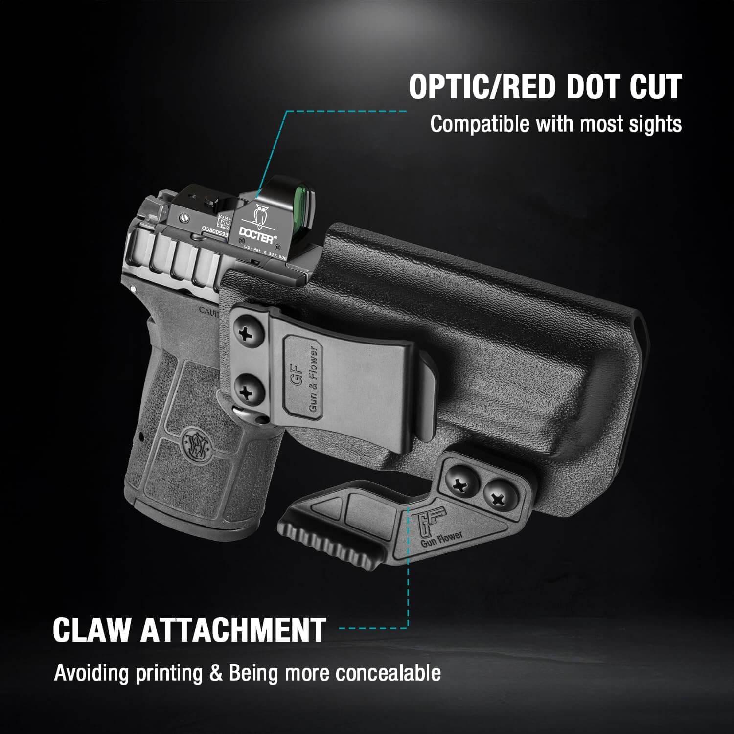 S&W Equalizer Holster, Optic Cut & Claw, IWB Kydex Holster Fit S&W Equalizer, M&P 380 Shield EZ, Inside Waistband Concealed Carry Holster, Adjustable Cant, Right-Hand | Gun & Flower Gun & Flower