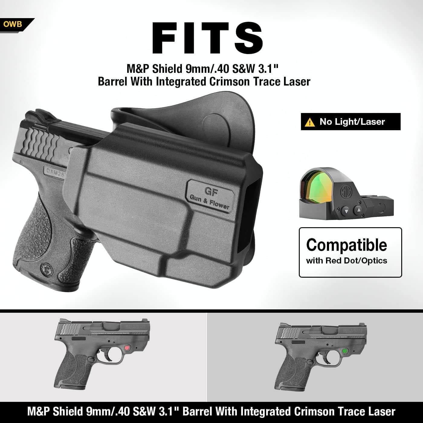 OWB Holster Fits M&P Shield with Integrated Crimson Trace Laser, Level 2 Retention Thumb Release, 360 Degrees Adjustable Paddle, Right Hand Gun & Flower