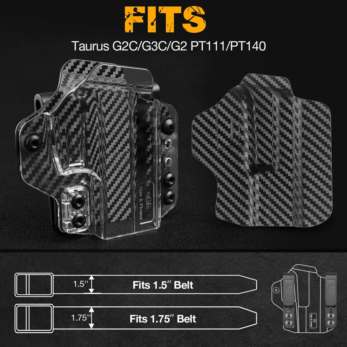 IWB/OWB Convertible Holster, Clear & Kydex Combo Fit: Taurus G3C/G2C/Millennium G2 PT111/PT140, Adjustable Ride Height, Right Hand | Gun & Flower polymerholster